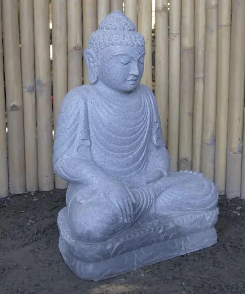 Product image of the product “Seated Buddha made of Riverstone in Bhumisparsha - gesture of touching the earth. 62 cm height. ”